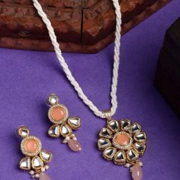 NVR Peach Statement Necklace & Earring Sets-image-3