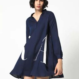 RAREISM Blue Lyocell Printed Long Sleeves Dress-image-59