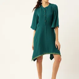 DODO & MOA Women Teal Green Solid A-Line Dress-image-73