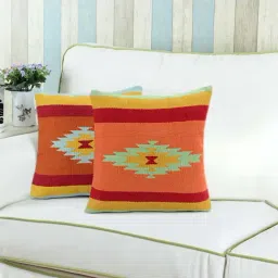Saral Home Orange Cotton Cushion Covers - Set of 2-picture-30