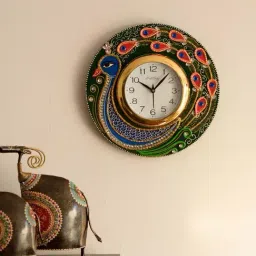 eCraftIndia Peacock Design Decorative Papier-Mache Wooden Handcrafted Wall Clock-14