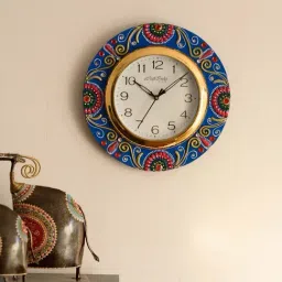 eCraftIndia Colorful Floral Papier-Mache Wooden Handcrafted Wall Clock-image-7