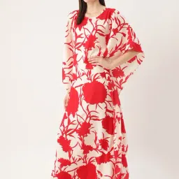 Cottinfab Polyester Red & Off White Printed Kaftan Night Dress-picture-11