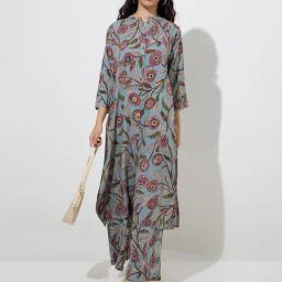 Utsa by Westside Light Blue Kalamkari-Printed A-Line Kurta-image-23