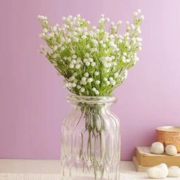 Aapno Rajasthan White & Green Plastic Bunch of Real Alike Gypsophila Flowers - Set of 4-image-6