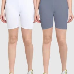 Gracit White & Grey Cotton Sports Shorts - Pack Of 2-image-19