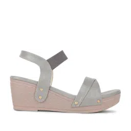 Iconics Women's Grey Ankle Strap Wedges-image-79