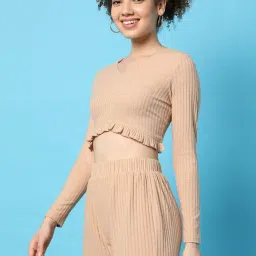 Campus Sutra Beige Cotton V Neck Co-ord Set-picture-30
