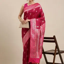 Blissta Purple Silk Floral Print Kanjeevaram Saree With Unstitched Blouse-28