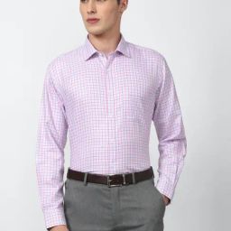 Van Heusen Purple Cotton Regular Fit Checks Shirt-image-55