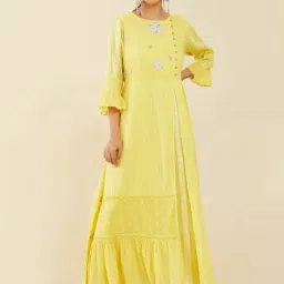Soch Yellow Cotton Embellished A-Line Dress-image-70