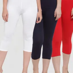 Gracit White & Navy Mid Rise Capris - Pack Of 3-image-66