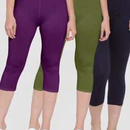 Gracit Purple & Green Mid Rise Capris - Pack Of 3-image-75