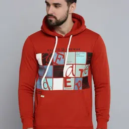 Showoff Rust Cotton Regular Fit Printed Hooded Sweatshirt-18