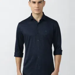 V Dot Navy Slim Fit Texture Shirt-image-23