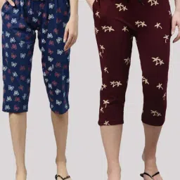 Kryptic Navy & Maroon Printed Capris - Pack of 2-image-71