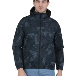 Monte Carlo Blue Regular Fit Printed Hooded Jacket-38