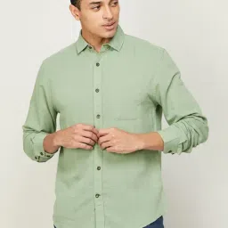 Fame Forever by Lifestyle Green Cotton Linen Slim Fit Shirt-picture-18