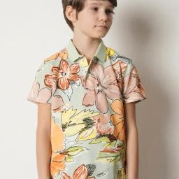 Jack & Jones Junior Sage Green Floral Print Polo T-Shirt-image-19