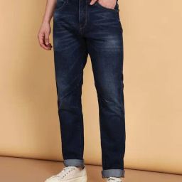 Wrangler Dark Blue Regular Fit Lightly Washed Jeans-picture-45
