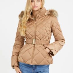 Guess Brown Quilted Full Sleeves Jacket-38