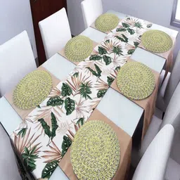 LADLI JEE Lime Green Self Design Round Table Placemat image 4