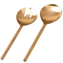 Nestroots Stainless Steel Serving Spoon & Salad Server Fork Cutlery with long handle Set of 2 Gold image 2