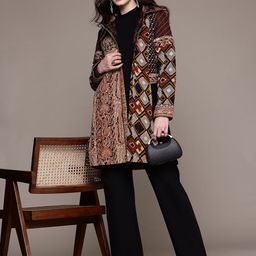 Ritu Kumar Geometric Printed Mock Collar Padded Jacket with Embroidered Detail-52