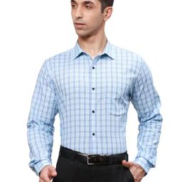 Park Avenue Blue Slim Fit Check Shirt-picture-18