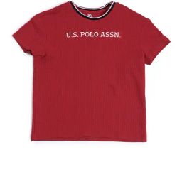 US Polo Kids Boys Red Cotton Color Block T-Shirt-image-75