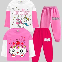 KUCHIPOO Girls Printed T-shirt with Pyjamas-image-38