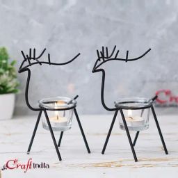 eCraftIndia Solid Metal Deer Shape Tea Light Candle Holders - Set of 2-image-20