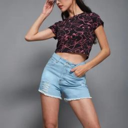 Miss Chase Blue Denim Solid Shorts-image-102