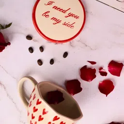 WEAVING HOMES Red & Cream-Coloured Printed Ceramic Glossy Cups Set of Cups and Mugs-5