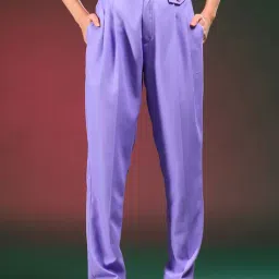 Kotty Purple Straight Fit High Rise Trousers-image-11
