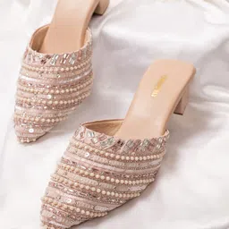 UrbanSway Embellished Block Heel Mules-16
