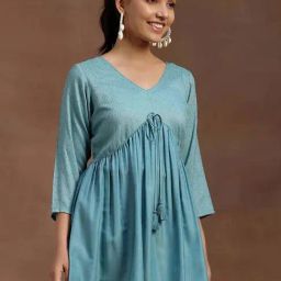 Libas Sea Green Woven Pattern A Line Kurti-image-63