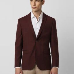 Van Heusen Maroon Slim Fit Checks Blazer-image-49
