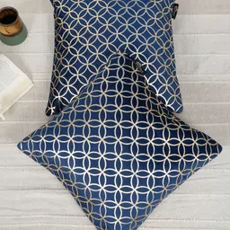 HOSTA HOMES Blue & Gold-Toned 2 Pieces Printed Velvet Square Cushion Covers-image-68