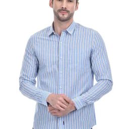 Numero Uno Blue Cotton Slim Fit Striped Shirt-picture-27