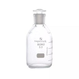 Supertek 500 ml Graduated Clear Heavy Duty Reagent Bottle With Interchangeable Flat Head Glass Stopper, 12.180.0500-35