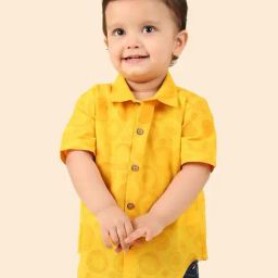 Fabindia Kids Yellow Cotton Printed Shirt-image-35