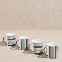 Westside Home Blue Stripe Printed Mugs (Set of 4)-53