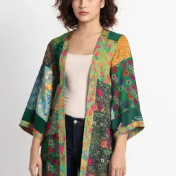 SHAYE Green Floral Print Long Shrug-image-67