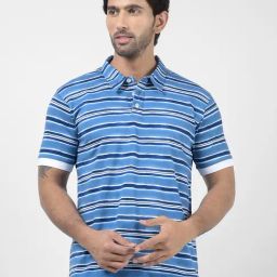 Numero Uno Pigeon Blue Regular Fit Striped Polo T-Shirt-image-43