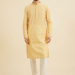 Manyavar Floral Embroidered Mandarin Collar Thread Work Straight Kurta With Pyjamas-image-51