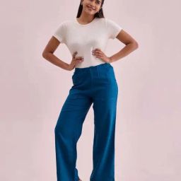 Go Colors! Blue Linen Flared Pants-picture-21