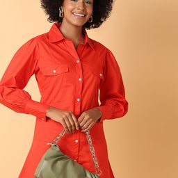 UNLIMITED Bishop Sleeve Solid Mini Shirt Dress-image-72