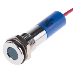 RS PRO Blue Panel Mount Indicator 220V AC, Mounting Hole Size 8 mm, Termination Type Lead Wires, IP Rating IP67, Model No 7001959-7