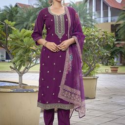 DIVASTRI Women Ethnic Motifs Embroidered Regular Sequinned Kurta with Trousers & With Dupatta-image-71